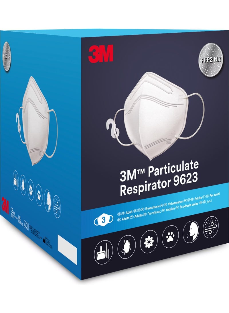 ثري ام قناع تنفس 3M للجسيمات الدقيقة 9623، عبوة 3 قطع. - Image 1